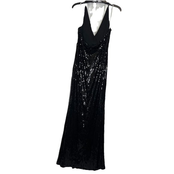 Lulus Women’s Pretty Sensational Black Sequin Rosette Halter Maxi Dress Slit L - Picture 6 of 16